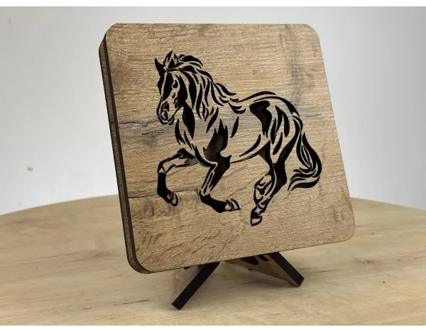 Li-Go 4070/DUB2 - Lampada da tavolo decorativa a LED, 12W/230V, 19x19 cm, rovere/motivo cavallo