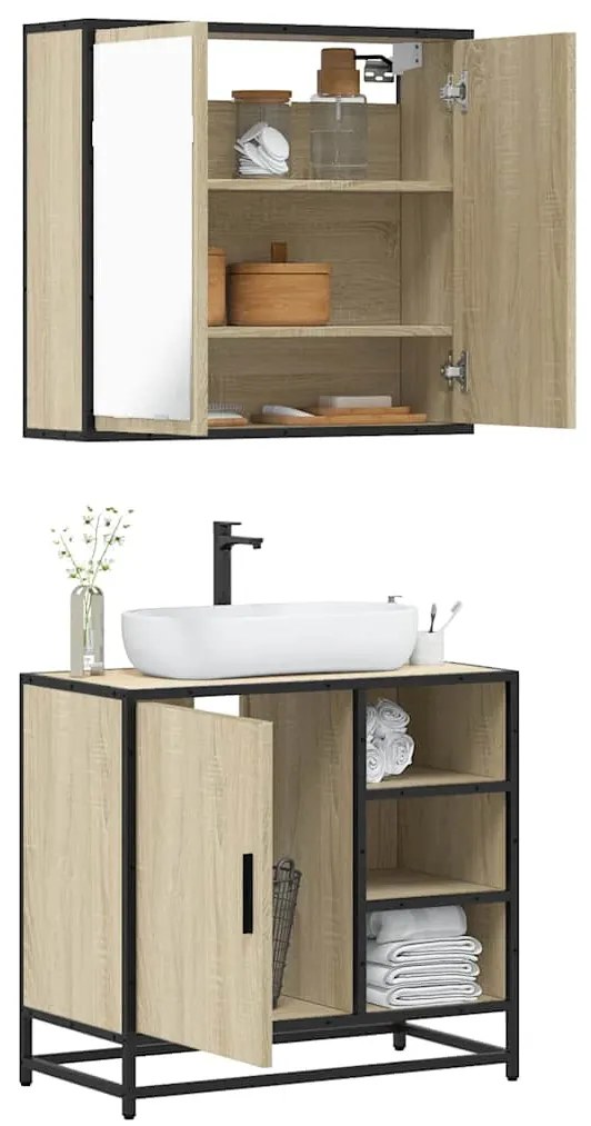 Set Mobili Da Bagno 2 Pz Rovere Sonoma İn Legno Multistrato /