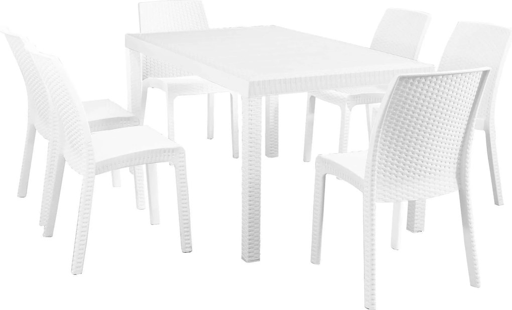 CALIGOLA - set tavolo in resina effetto rattan cm 150 x 90 x 74 h con 6 sedie Alma
