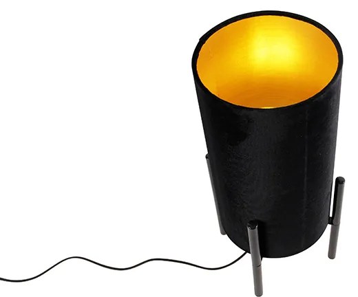 Lampada da tavolo moderna nera con paralume in velluto nero - Rich