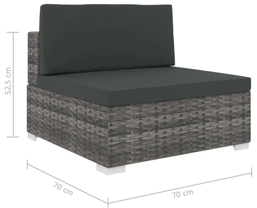 Seduta Centrale Modulare 1 pz con Cuscini in Polyrattan Grigio