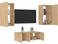 Mobili TV a Muro con LED 4pz Rovere Sonoma Legno Multistrato 3216820