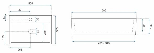 REA-U5000 - Lavabo da appoggio VALERIA 35,5x50,5 cm ceramica/bianco lucido