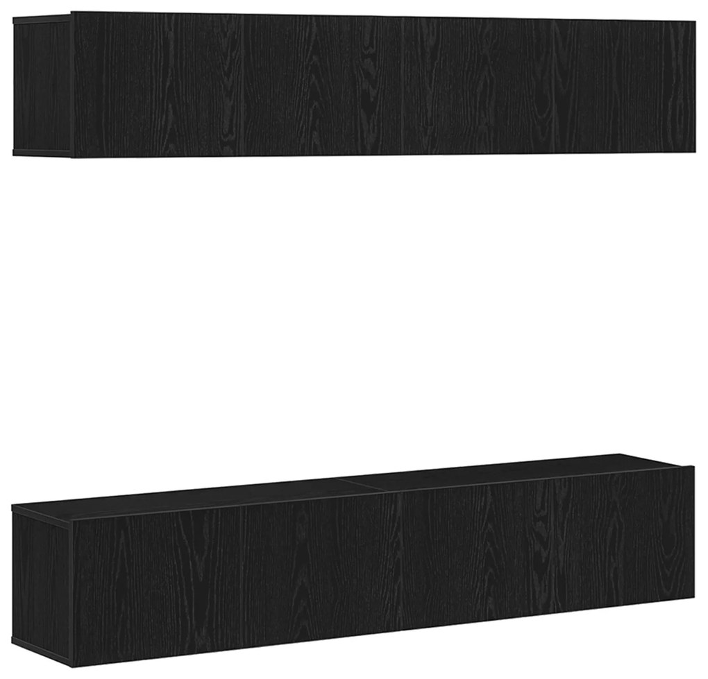 Set di mobili tv a parete in 4 pezzi in legno ingegnerizzato nero e rovere