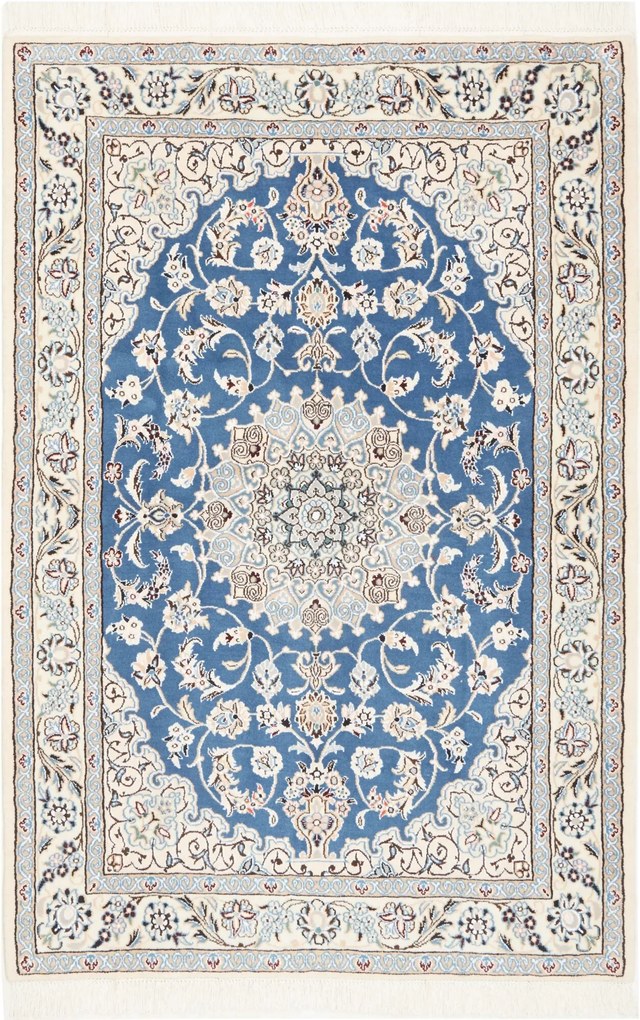 Nain Tappeto persiano 110x150 Blu (Iran) Annodato A Mano