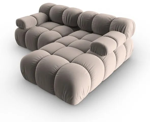 Divano angolare componibile in marrone chiaro (con penisola a destra) con rivestimento in velluto Bellis – Micadoni