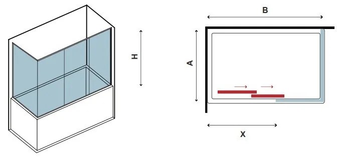 Kamalu - box vasca 2 lati 170x90cm modello p2000s