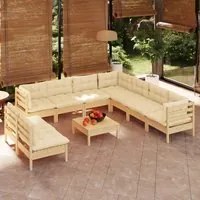 Set Divani da Giardino 10 pz con Cuscini Crema Massello di Pino cod mxl 41409