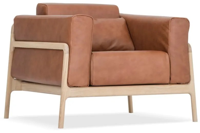 Poltrona in pelle di bufalo marrone cognac con struttura in rovere massiccio Fawn - Gazzda