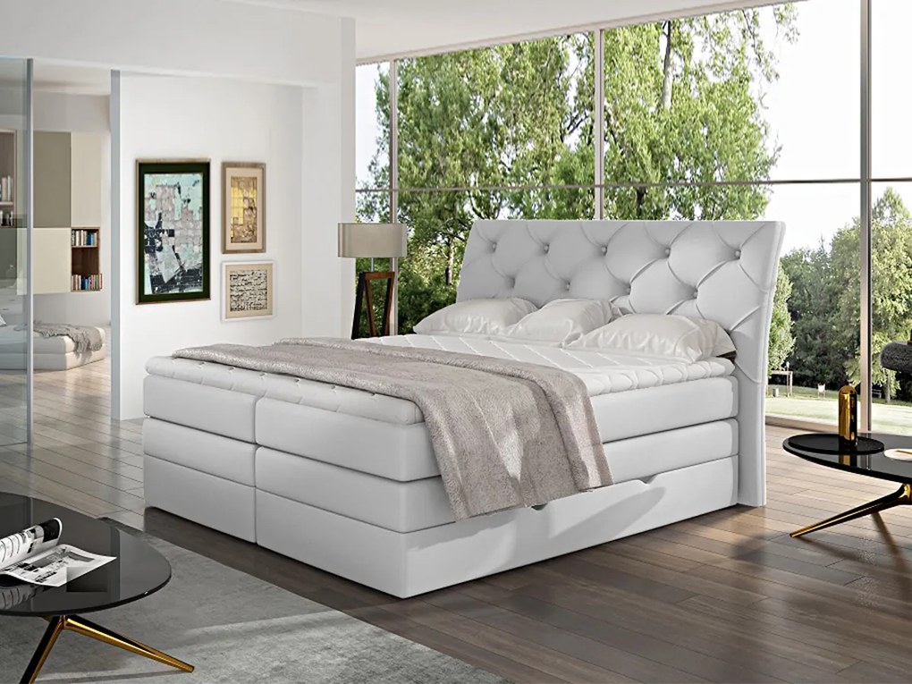 Letto matrimoniale boxspring Salisburgo - 160 x 200 cm , Ecopelle bianco