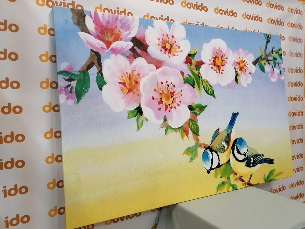 Quadro su tela – Cince e fiori in fiore