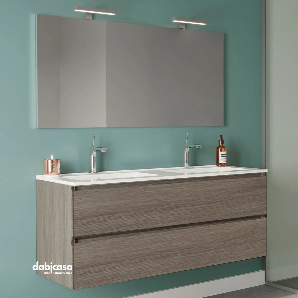 Mobile Bagno Sospeso "New Harmony Urban" Da 120 Cm Composto Da Due Cassetti Finitura Rovere Fumo