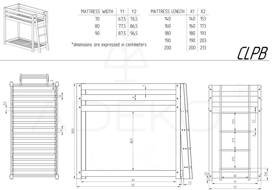 Letto a castello in legno di pino 80x200 cm CLPB - Adeko