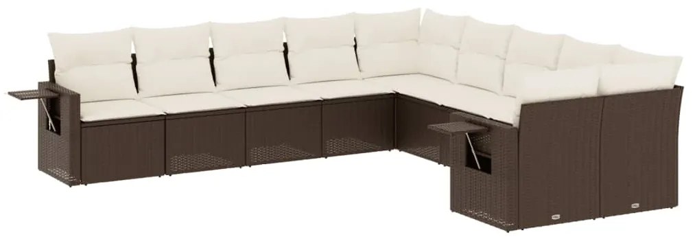 Set divani da giardino 10pz con cuscini in polyrattan marrone