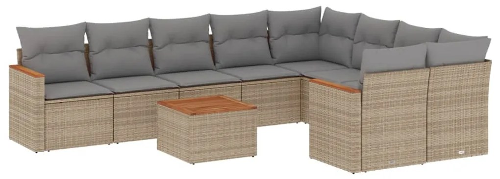 Set divano da giardino 10 pz con cuscini beige in polyrattan