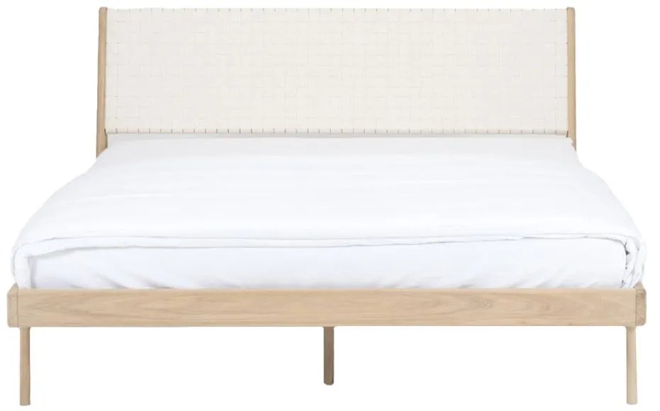 Letto matrimoniale in legno di quercia in colore bianco e naturale 160x200 cm Fawn - Gazzda
