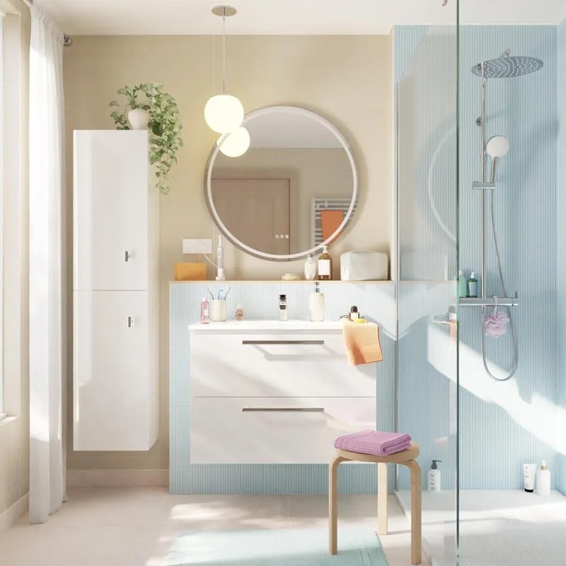 Mobile bagno sospeso con lavabo L 80 x H 57,7 x P 45 cm bianco truciolare 2 cassetti | Remix