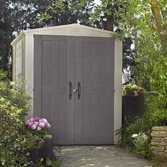 Casetta Da Giardino In Resina 178x195,5x208H Cm Factor 6x6 Beige Keter Con Mensole