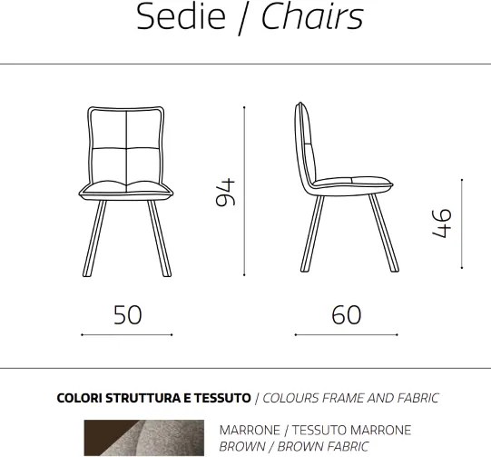Sedia cucina tessuto Marrone - imbottito SILA 2 sedie