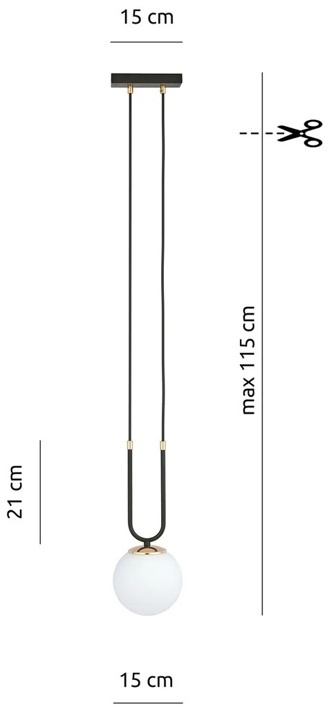 Sospensione Contemporanea 1 Luce Crio In Acciaio Nero Oro E Sfera Vetro Opalino