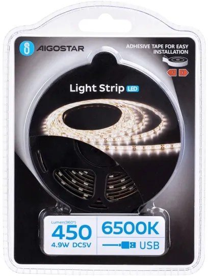 Aigostar - Striscia LED 2m LED/4,9W/5V 6500K IP65 nero