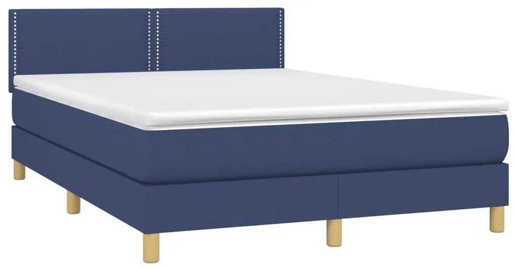 Letto a molle con materasso e led blu 140x200 cm in tessuto