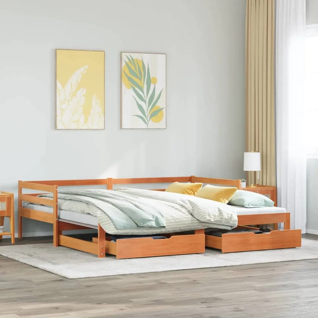 Dormeuse letto estraibile e cassetti marrone cera 90x190cm pino