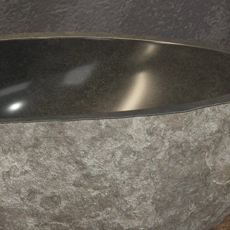 Lavabo in pietra di fiume grigia diametro 50-55 cm | Litos-River5 - KAMALU
