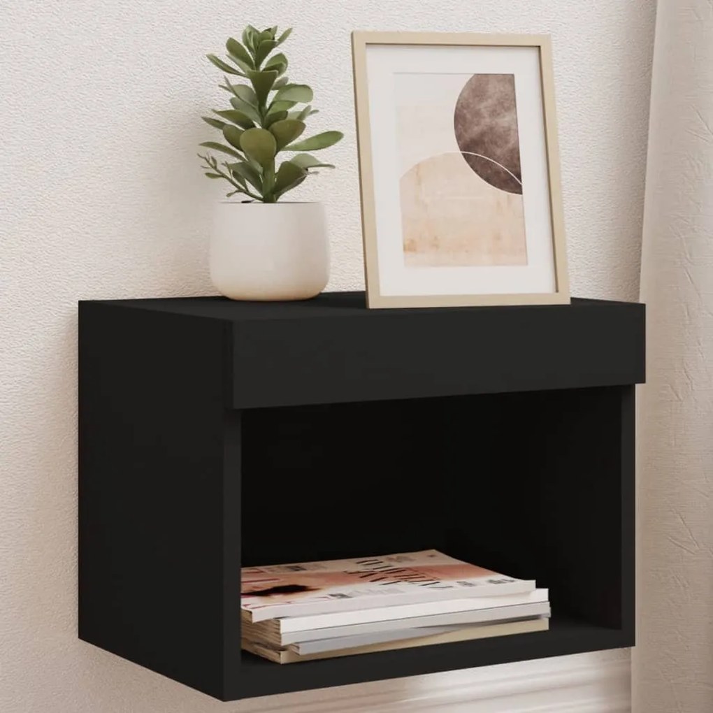 Comodini Con Luci Led A Parete 2pz Neri /