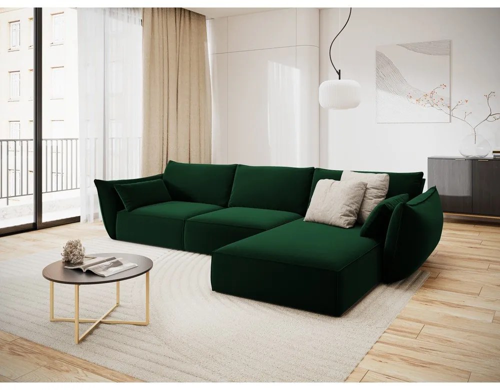 Divano angolare verde scuro (con penisola a destra/con chaise lounge) con rivestimento in velluto Vanda – Mazzini Sofas