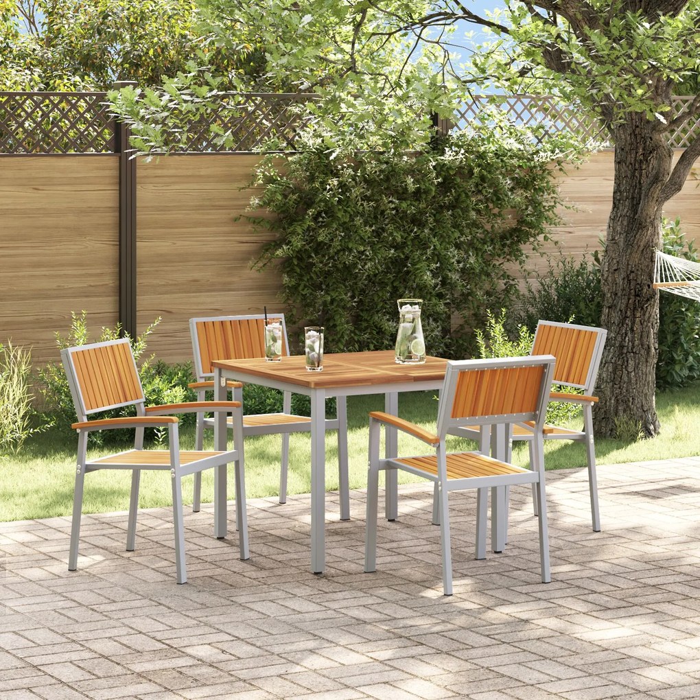 5 pezzi set da pranzo giardino in legno massello di acacia e metallo