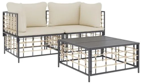 Set Divani da Giardino 3 pz con Cuscini Antracite in Polyrattan