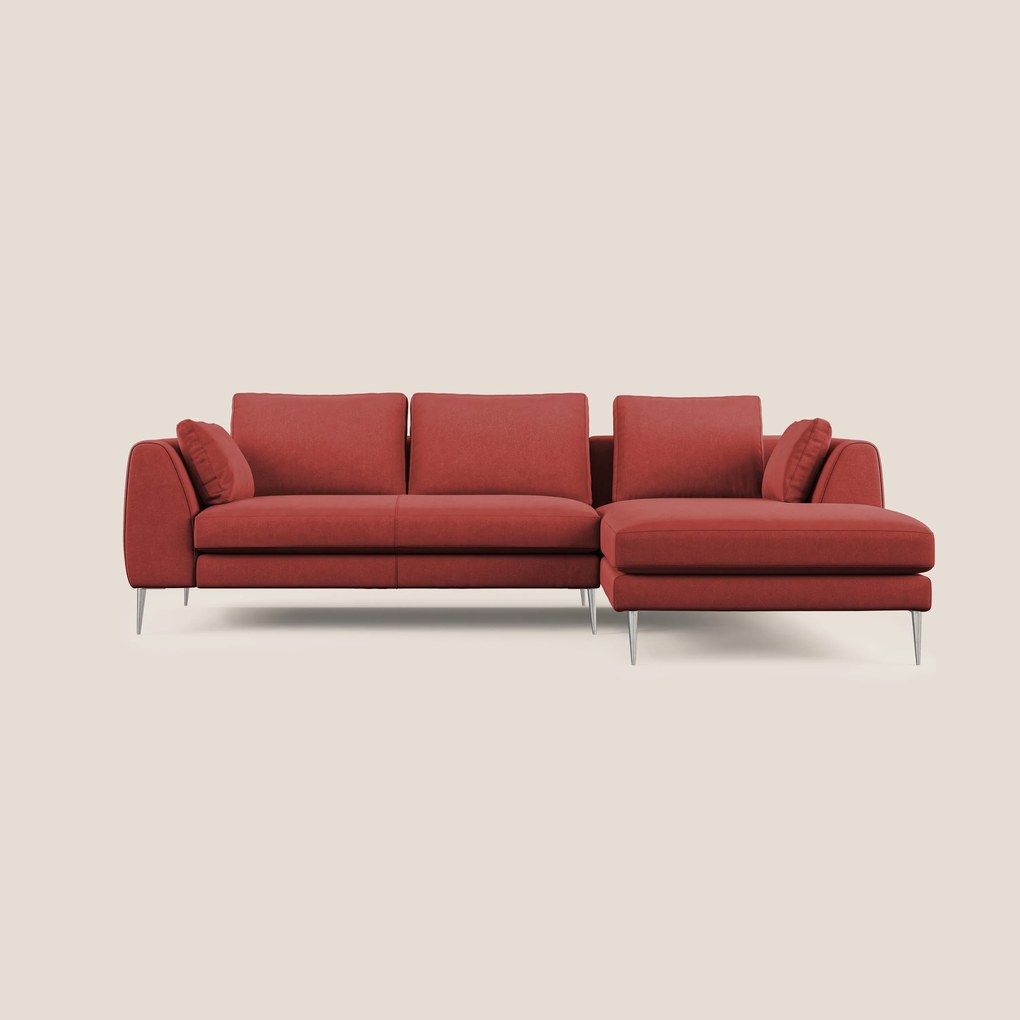 Plano divano moderno angolare con penisola in microfibra smacchiabile T11 rosso