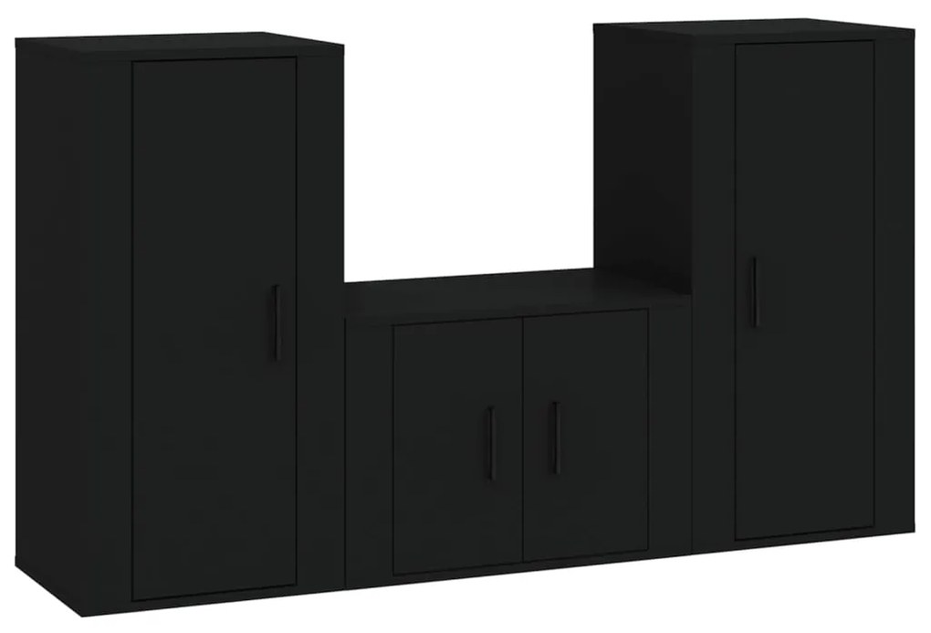 Set Mobili Porta TV 3 pz Nero in Legno Multistrato