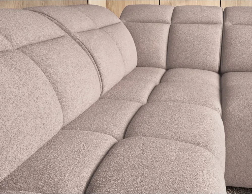 Divano angolare marrone chiaro allungabile/con contenitore (con penisola a sinistra/a L) e rivestimento in bouclé Falconn – ELTAP