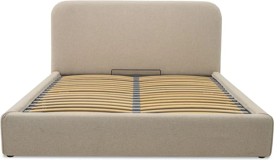 Letto matrimoniale imbottito beige con contenitore con rete inclusa 140x190 cm Sea – Scandic