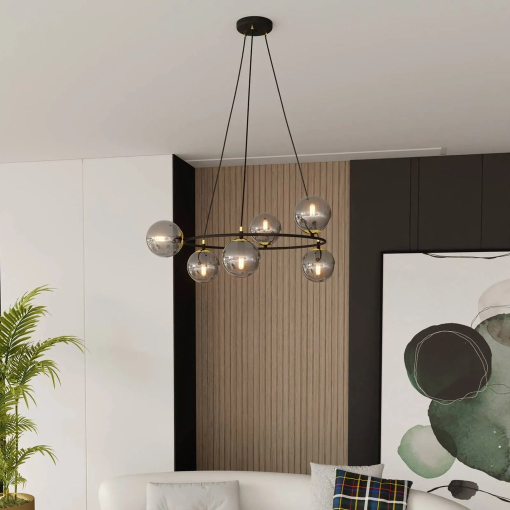 Lampada a sospensione in vetro Glassy Euluna, dimmerabile, Nero, Soggiorno / Sala da pranzo, Vetro, Moderno, Lampada a sospensione