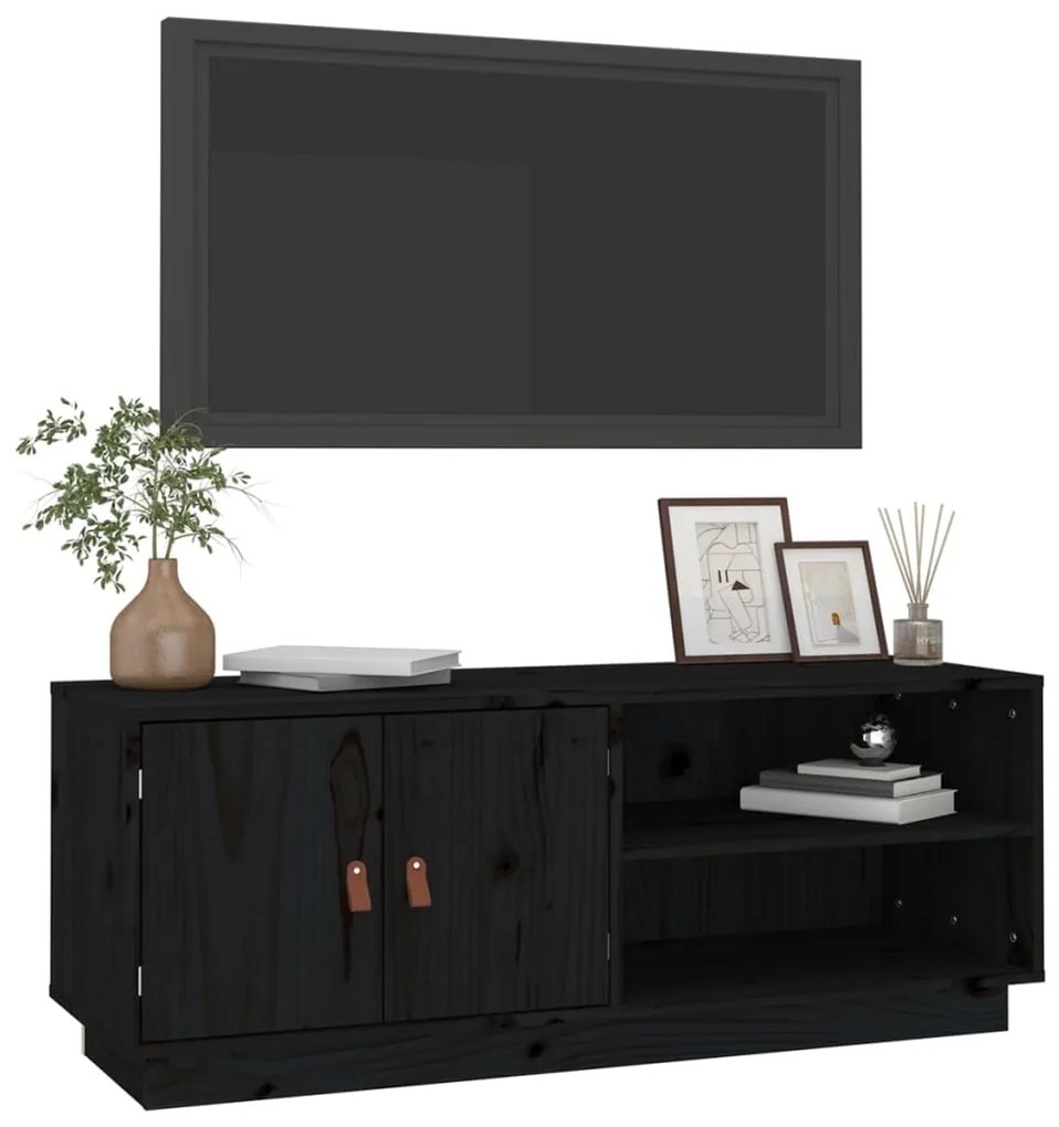 Mobile porta tv nero 105x34x40 cm in legno massello di pino