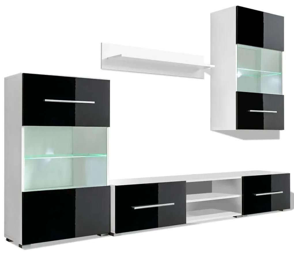 Unità mobile vetrina tv a parete 5 pz illuminazione led nero