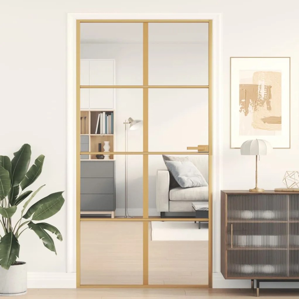 Porta Interni Sottile Oro 102,5x201,5 Vetro Temperato Alluminio /