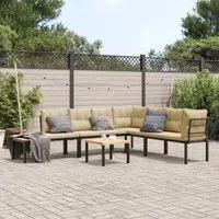 Set Panche Giardino Cuscini 5pz Nero Acciaio Verniciato Polvere 3283643