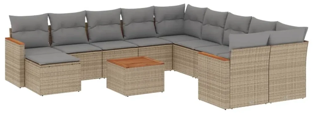 Set divano da giardino 12 pz con cuscini beige misto polyrattan