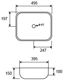 New Line Quadro ciotola Lavabo 49.5x39.5 Da Appoggio In Porcellana Bianco