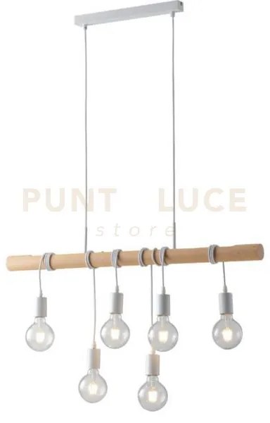 Lampadario a sospensione arizona legno naturale e metallo bianco 6 ...