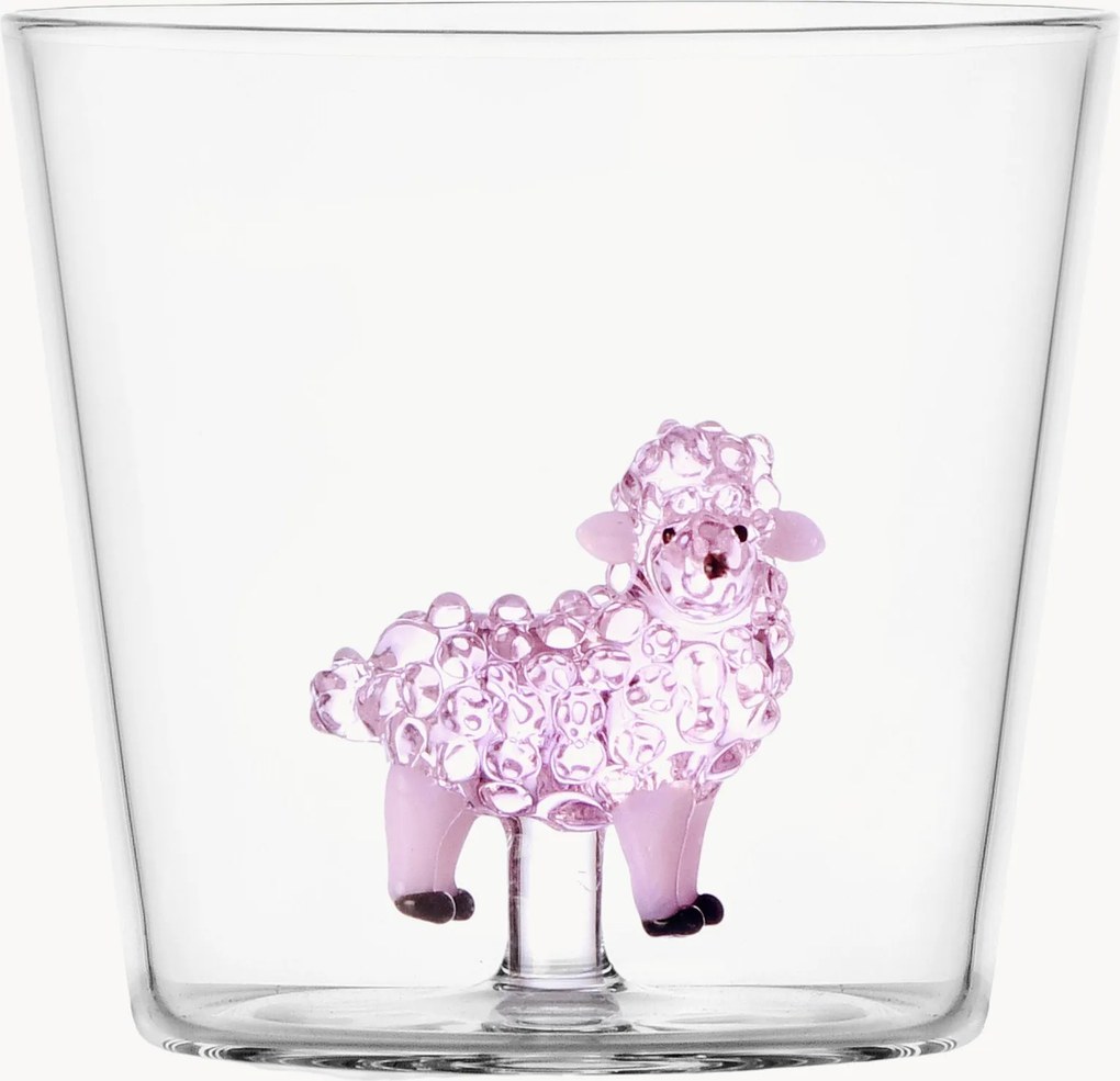 Bicchiere in vetro borosilicato fatto a mano Pink Sheep