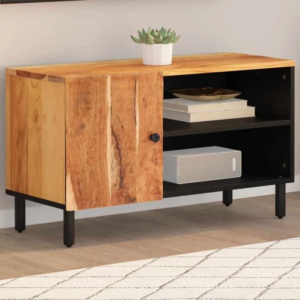 Mobile Porta Tv 80x33x46 Cm İn Legno Massello Di Acacia /