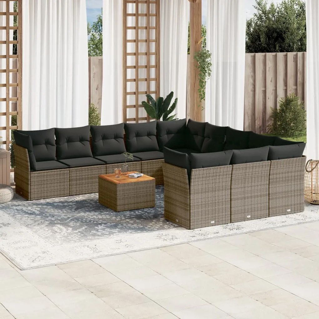 Set divani da giardino 12 pz con cuscini grigio in polyrattan