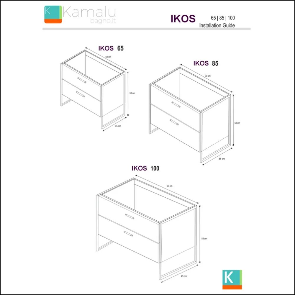 Composizione bagno a terra 85cm: mobile con lavabo, specchio contenitore e pensile IKOS-85 - KAMALU