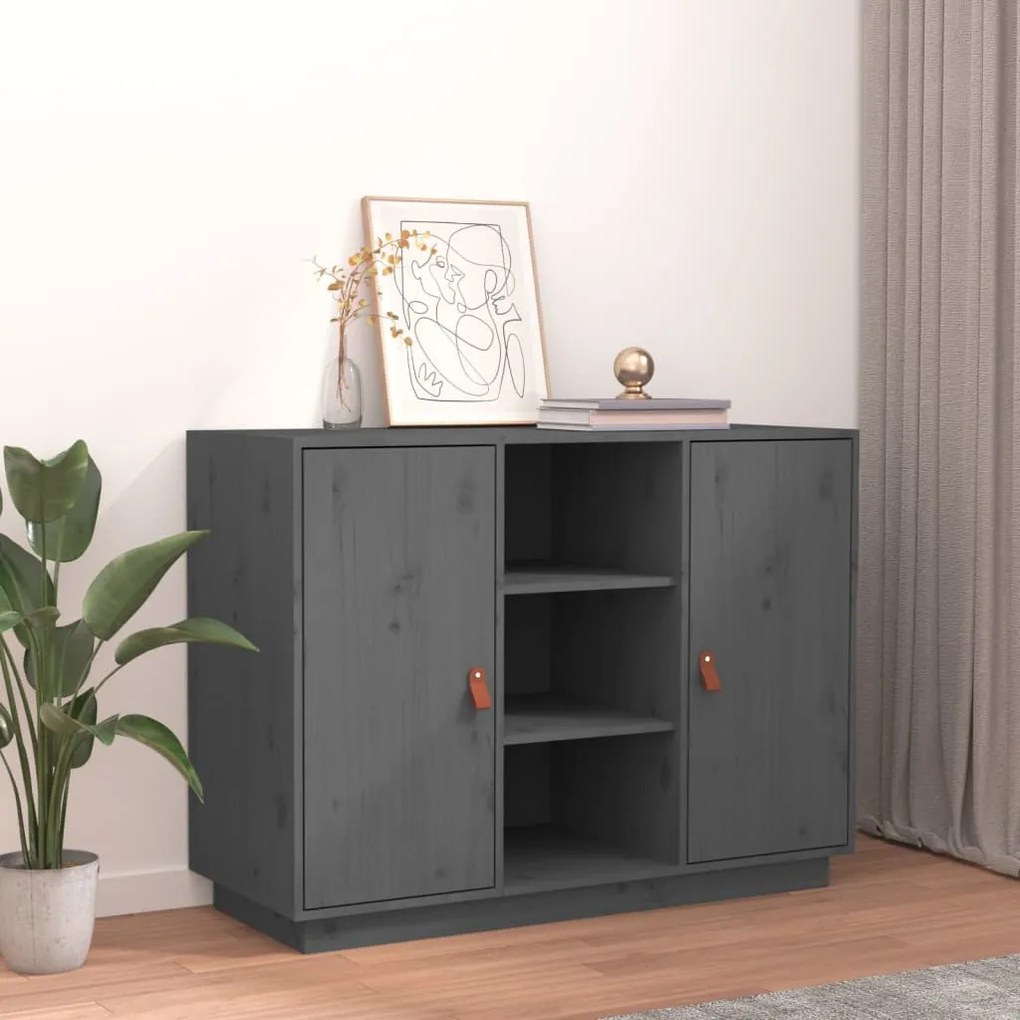 Credenza grigia 100x40x75 cm in legno massello di pino