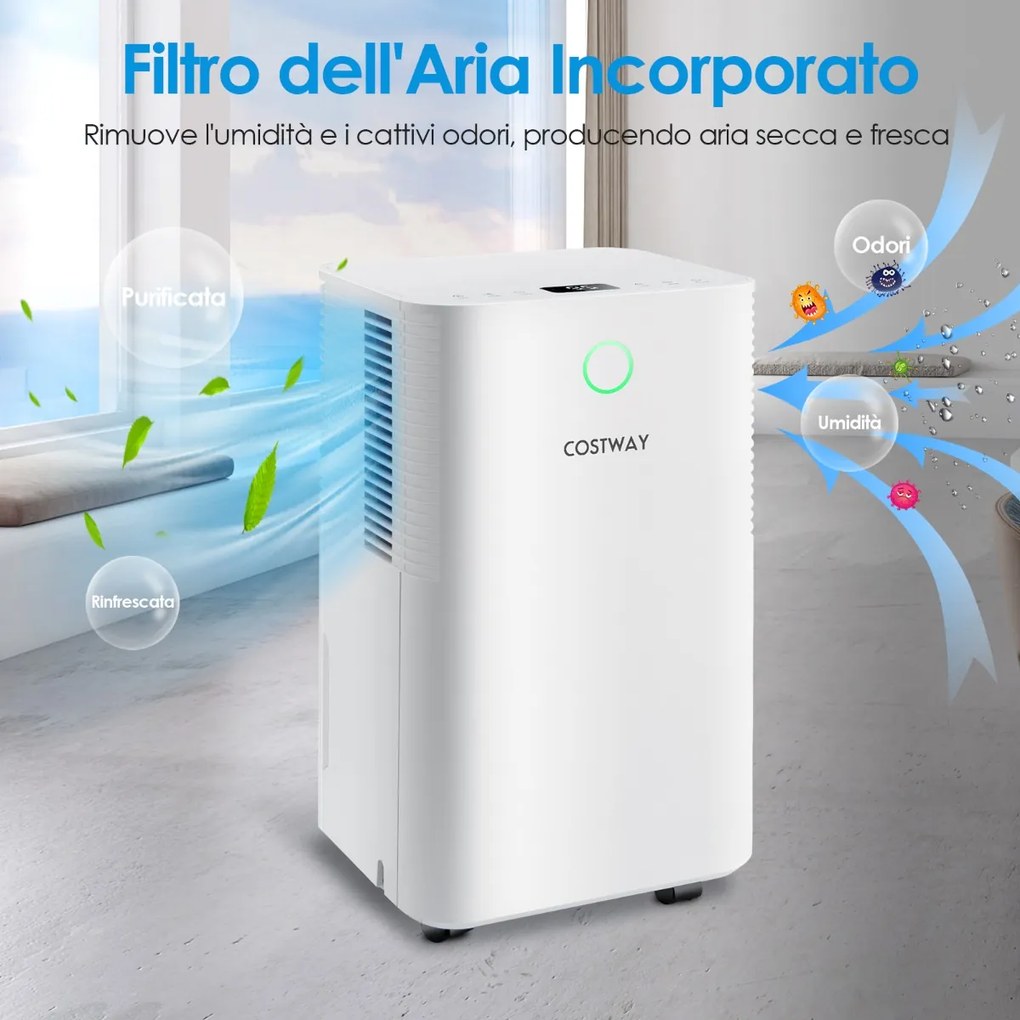 Costway Deumidificatore con 3 modalità e 2 velocità, Deumidificatore con timer 24 ore e serbatoio dell’acqua 2L Bianco